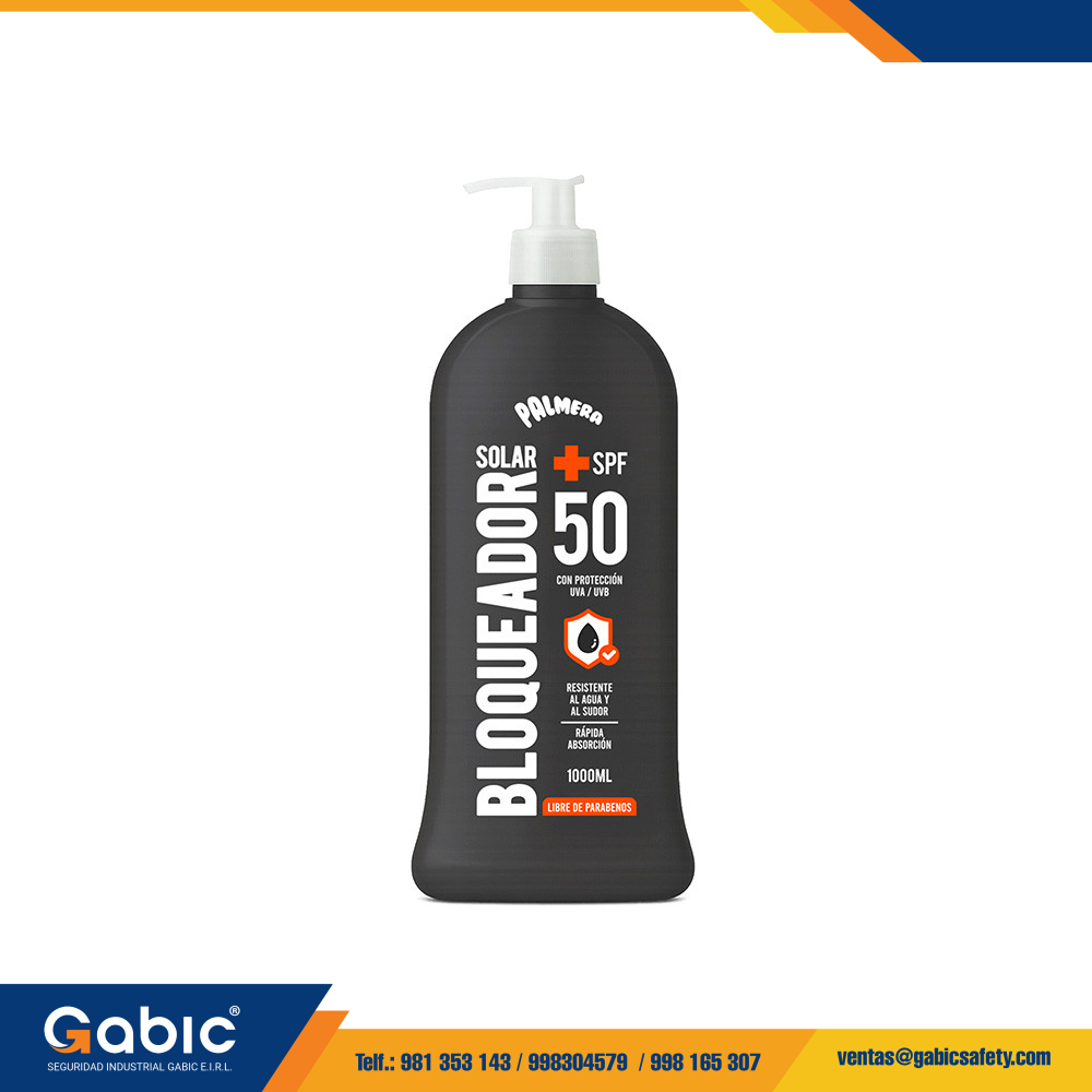 Bloqueador Solar Palmera SPF 50+ de 1 litro resistente al agua para empresas